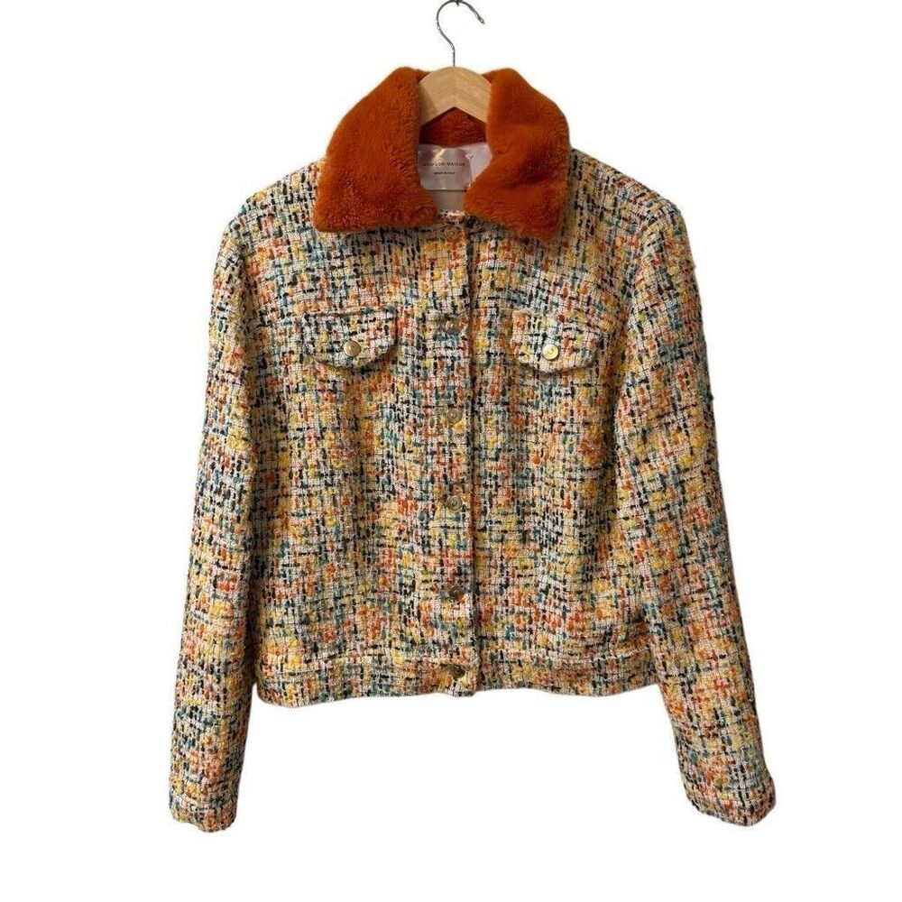 MADISON.MAISON Faux Fur-Collar Tweed Jacket Size Large NWT $795